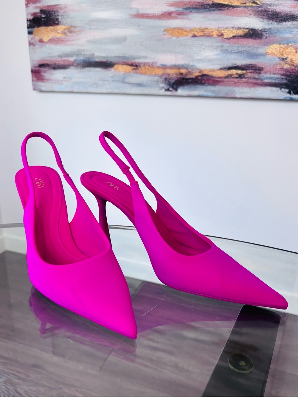 ZARA Fuchsia Barbiecore Pointed Slingback Heels